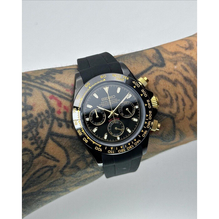 Custom Seiko Mod • Black Gold Daytona Quartz Chronograph • 39.5mm